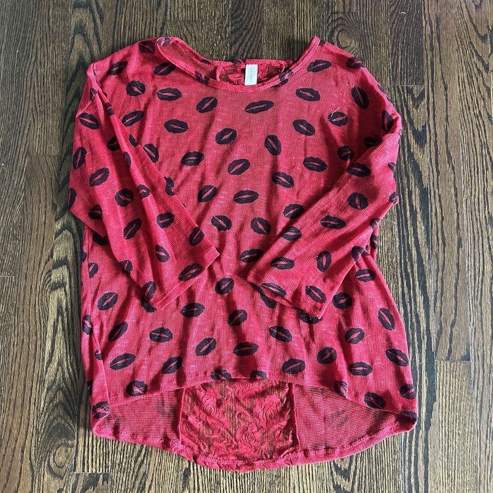 Red Lip Print Women's Top